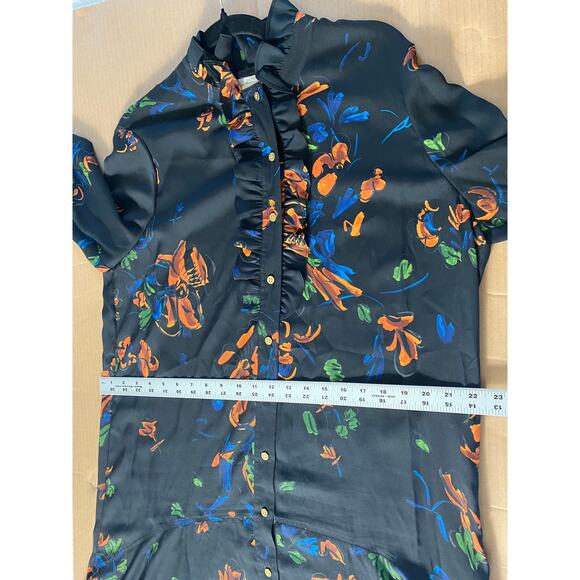 NEW TORY BURCH DRESS BLACK CORA FLORAL RUFFLE ASYMMETRICAL CREPE PLEATED SHORT - Picture 14 of 15